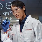 Johnson & Johnson headquarters with pharma growth overlay and Stelara bottle silhouette