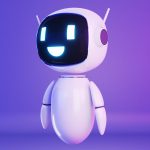Modern white happy robot 3d illustration on blue background