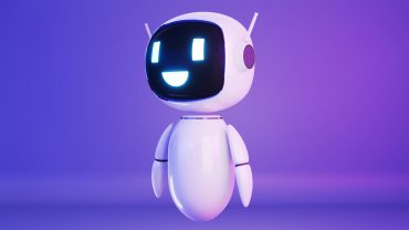 Modern white happy robot 3d illustration on blue background