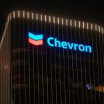 Houston, TX, USA - Apr 16, 2025: Exterior view of Chevron Corporation's global headquarters in Houston, Texas. Chevron Corporation is an American multinational energy corporation.