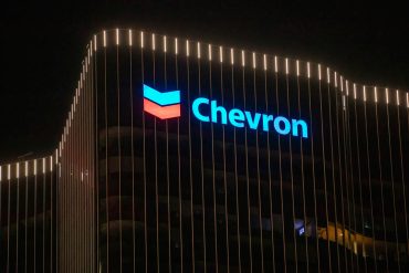 Houston, TX, USA - Apr 16, 2025: Exterior view of Chevron Corporation's global headquarters in Houston, Texas. Chevron Corporation is an American multinational energy corporation.