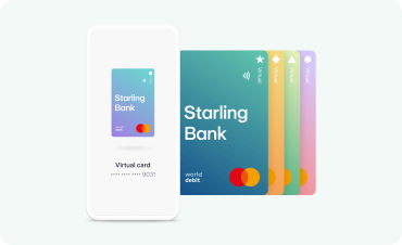 Mobile banking app interface with calming blue-green colors and Starling logo, symbolizing financial wellness and rebranding strategy