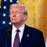 US President Donald Trump during a news conference with Narendra Modi, India's prime minister, not pictured, in the East Room of the White House in Washington, DC, US, on Thursday, Feb. 13, 2025