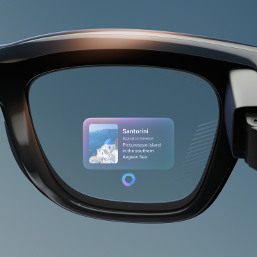 Meta Ray-Ban Display smart glasses on presentation stand at Meta Connect 2025