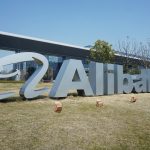 The Alibaba logo is seen in front of the Alibaba global headquarters in Hangzhou, Zhejiang province, China, February 24, 2025