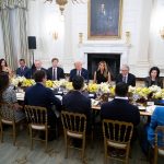 US President Donald Trump and First Lady Melania Trump host tech leaders for a dinner in the State Dining Room of the White House in Washington, DC, on September 4, 2025.