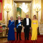 King Charles III and US President Donald Trump with Queen Camilla and First Lady Melania Trump at the state banquet at Windsor Castle, Berkshire, on day one of the president's second state visit to the UK on September 17, 2025 in Windsor