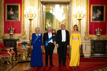 King Charles III and US President Donald Trump with Queen Camilla and First Lady Melania Trump at the state banquet at Windsor Castle, Berkshire, on day one of the president's second state visit to the UK on September 17, 2025 in Windsor