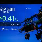 S&P 500 signage Nasdaq MarketSite in New York