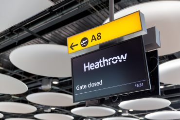 Departures sign at London Heathrow airport