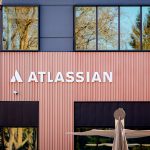 Atlassian logo sign at the company headquarters in Silicon Valley. Atlassian Corporation is an Australian proprietary software company