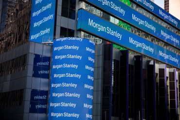 Monitors display signage outside of Morgan Stanley global headquarters in New York, U.S