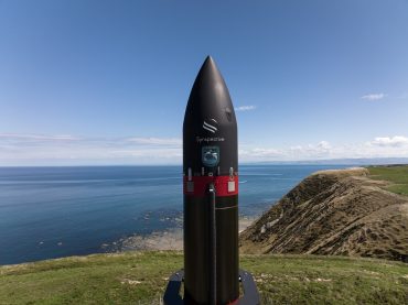Electron rocket stands on the launch pad during pre-flight operations at Rocket Lab’s New Zealand site.