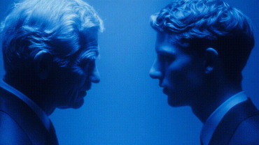 A mirrored exchange between generations — intent and outcome meet in quiet recognition, capturing the continuity and consequence of innovation.