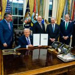 US President Donald Trump during the signing ceremony regarding AI in the Oval Office of the White House on Thursday December 11, 2025 as Trump signs executive order asserting federal control over AI regulation, overriding state laws and triggering legal challenges that could reshape U.S. AI governance.