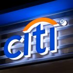 Citigroup logo on the facade of a corporate office building, as