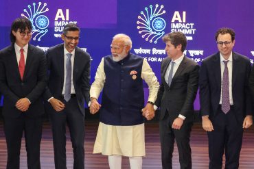 India AI Impact Summit 2026 in New Delhi showcasing global leaders, technology executives and infrastructure partnerships shaping India’s role in global AI development.