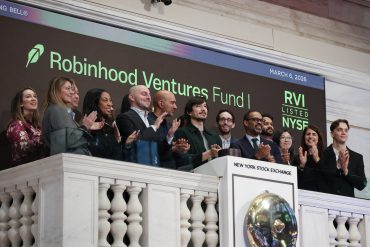 Robinhood CEO Vlad Tenev after ringing the opening bell at the New York Stock Exchange as the Robinhood Ventures Fund begins trading, opening private markets to retail investors.