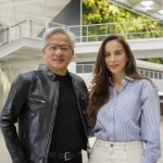 Mira Murati and Nvidia CEO Jensen Huang during the Nvidia Thinking Machines partnership to deploy gigawatt-scale AI infrastructure.