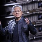 NVIDIA CEO Jensen Huang during NVIDIA’s fiscal Q1 2027 earnings period as Blackwell systems, AI factories, accelerated computing, and data-centre revenue drive record growth.