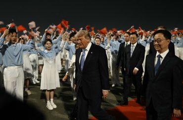 Donald Trump arriving in Beijing representing Trump Beijing summit, U.S.-China trade talks, semiconductor export controls, and bilateral economic relations