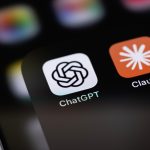 ChatGPT and Claude mobile app icons displayed on a smartphone screen, highlighting growing competition between OpenAI and Anthropic in the AI market.