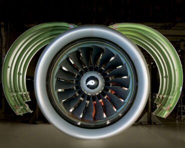 PurePower nacelle representing RTX, Collins Aerospace, Pratt & Whitney Geared Turbofan and commercial aerospace technology.