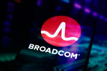 Broadcom logo representing the semiconductor company as Broadcom AI semiconductor revenue, custom AI chip sales, AI networking and infrastructure growth accelerate