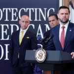 JD Vance and US officials at a press conference announcing the Microsoft Adobe PERM suspension, green card filing freeze and tighter Big Tech immigration enforcement