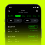 Robinhood mobile app interface representing Robinhood Q3 earnings, event contracts, stock and crypto trading, Gold services and the company’s expanding financial platform