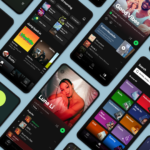 Spotify mobile app interface artwork showing multiple screens, representing Spotify Q3 earnings, Premium subscriber growth, pricing power, AI features and digital audio product strategy