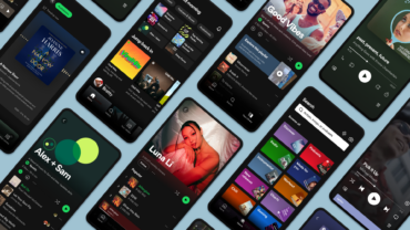 Spotify mobile app interface artwork showing multiple screens, representing Spotify Q3 earnings, Premium subscriber growth, pricing power, AI features and digital audio product strategy